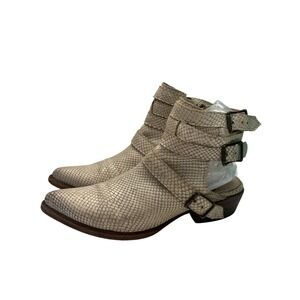 Freebird by Steven Lithium Snakeskin Leather Ankle Booties Cream 7 Festival Boho